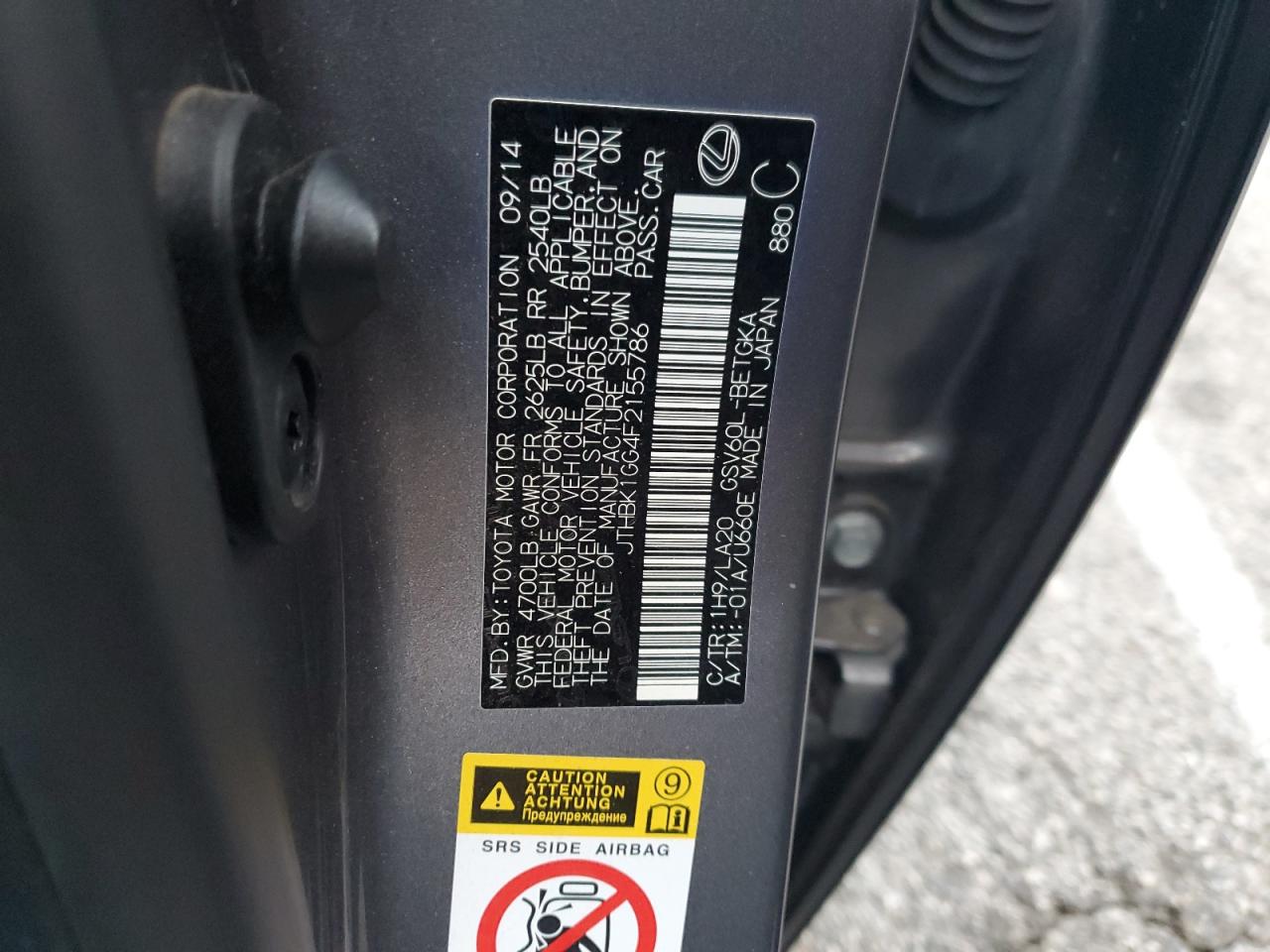 2015 Lexus Es 350 VIN: JTHBK1GG4F2155786 Lot: 86055085