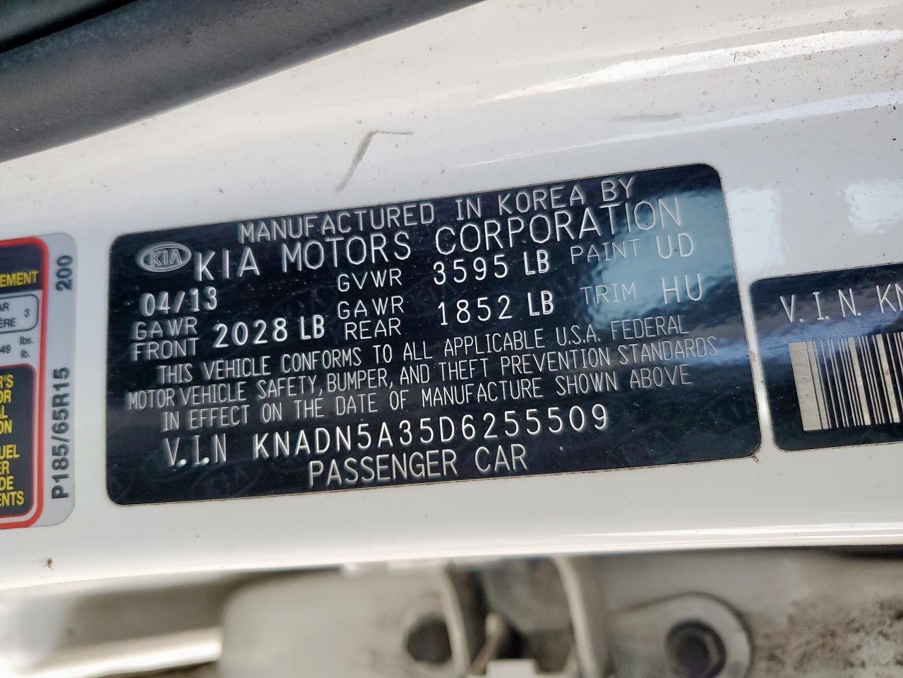 2013 Kia Rio Ex VIN: KNADN5A35D6255509 Lot: 90510285