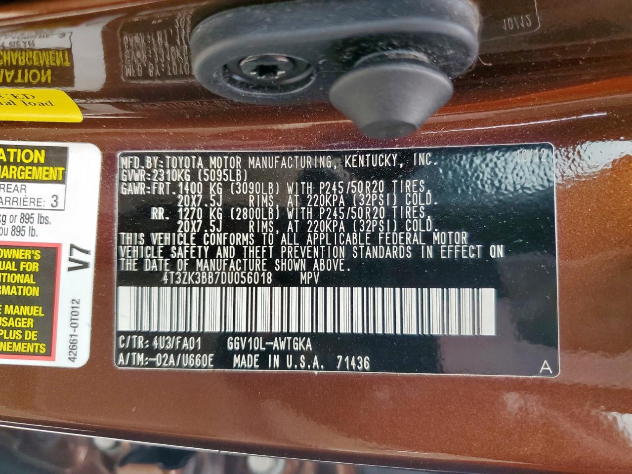 2013 Toyota Venza Le VIN: 4T3ZK3BB7DU056018 Lot: 90324645