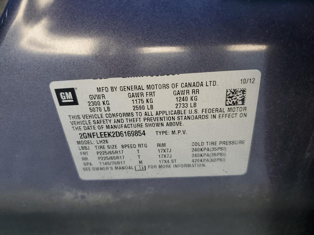 2013 Chevrolet Equinox Lt VIN: 2GNFLEEK2D6169854 Lot: 82187835