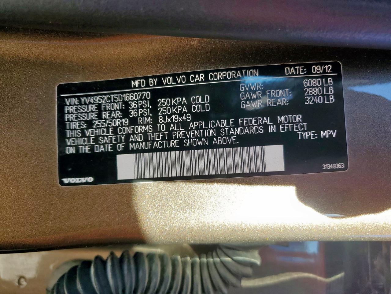 2013 Volvo Xc90 R Design VIN: YV4952CT5D1660770 Lot: 90074065