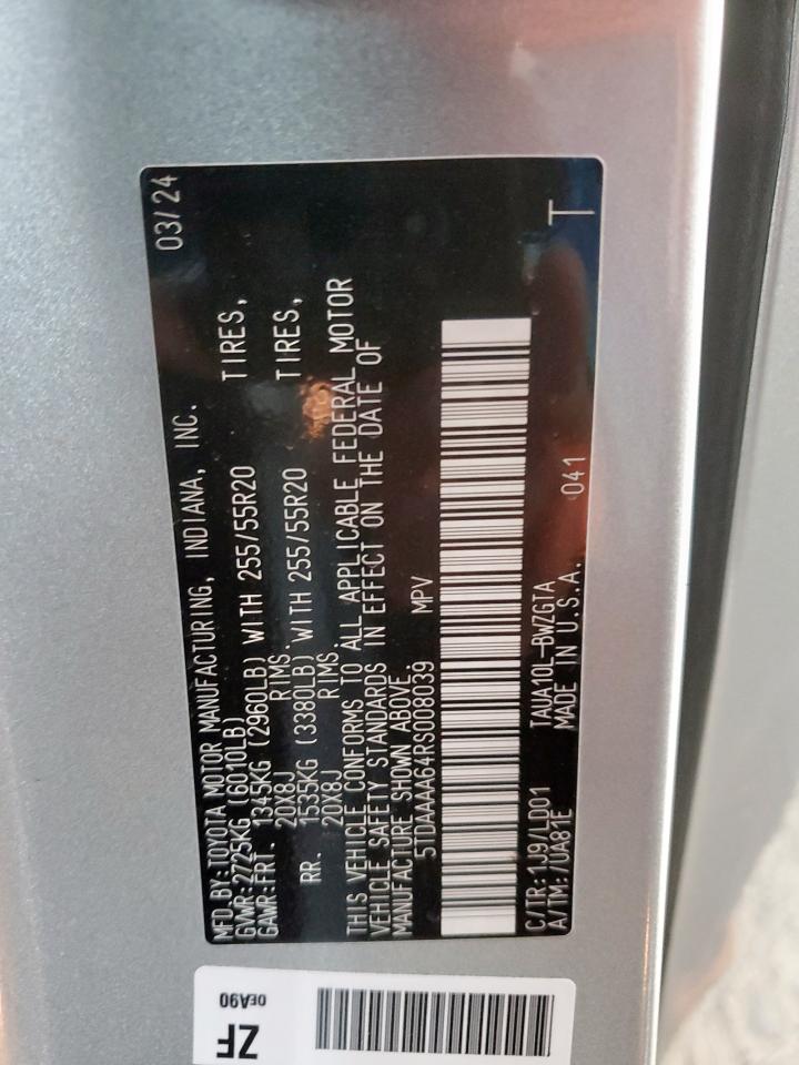 2024 Lexus Tx 350 Base VIN: 5TDAAAA64RS008039 Lot: 86465725