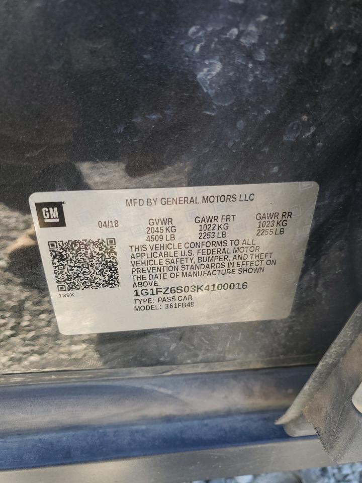 2019 Chevrolet Bolt Ev Premier VIN: 1G1FZ6S03K4100016 Lot: 82649665