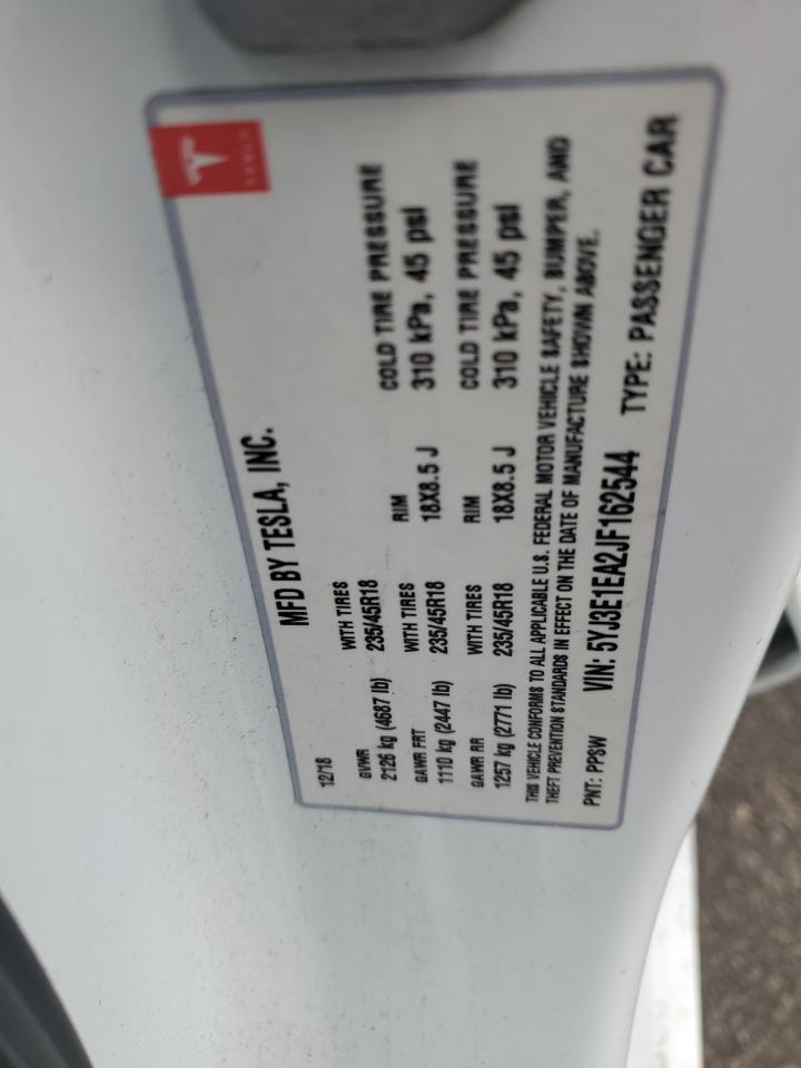 2018 Tesla Model 3 VIN: 5YJ3E1EA2JF162544 Lot: 86337705