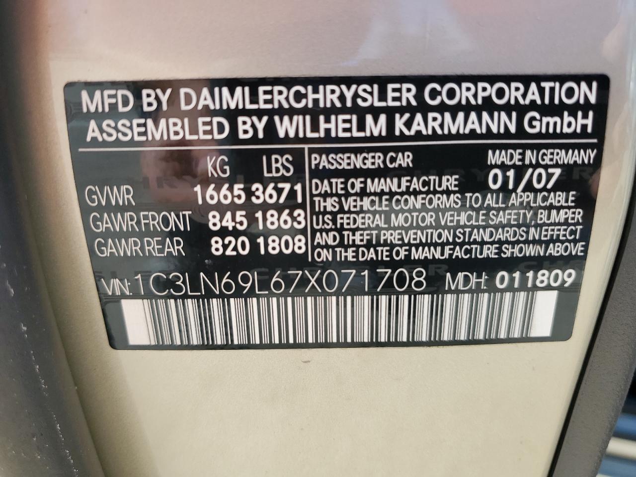 2007 Chrysler Crossfire Limited VIN: 1C3LN69L67X071708 Lot: 82774805