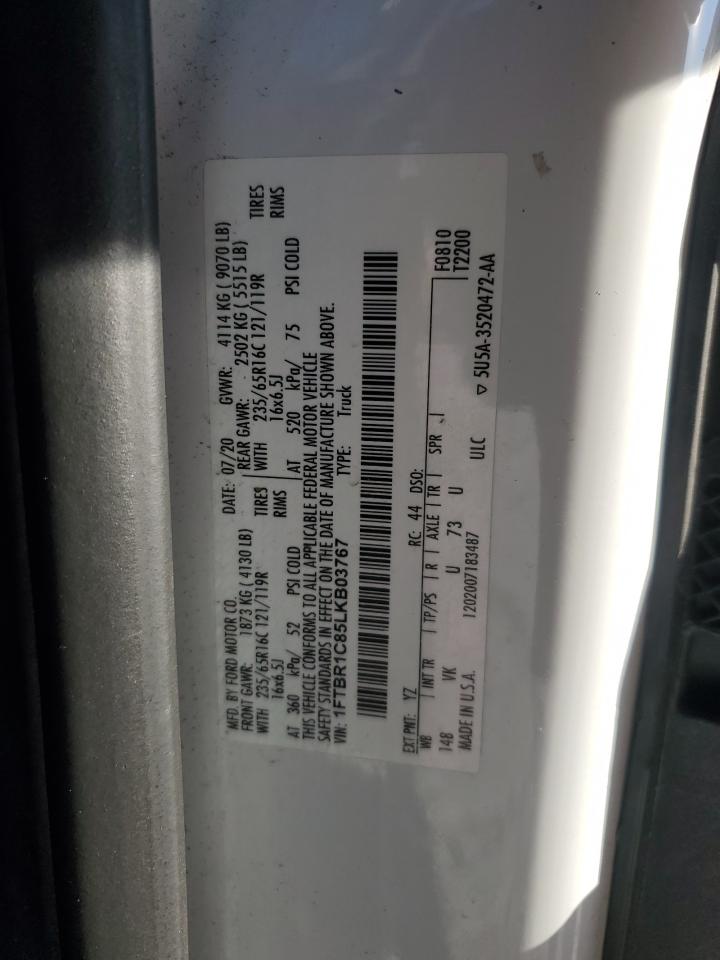2020 Ford Transit T-250 VIN: 1FTBR1C85LKB03767 Lot: 84070065