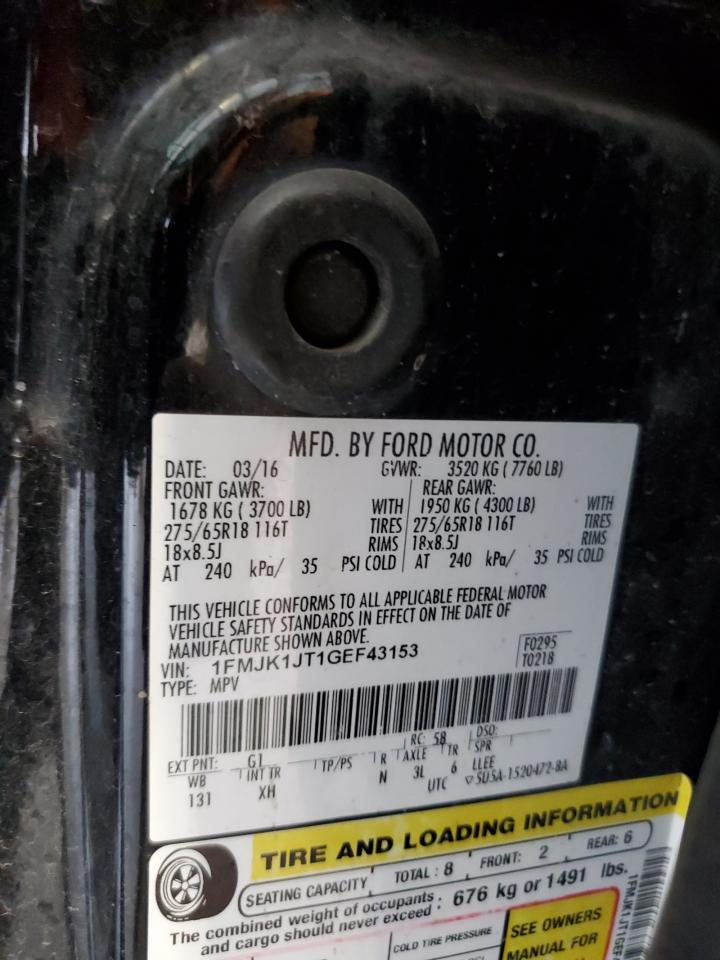 2016 Ford Expedition El Xlt VIN: 1FMJK1JT1GEF43153 Lot: 86332635