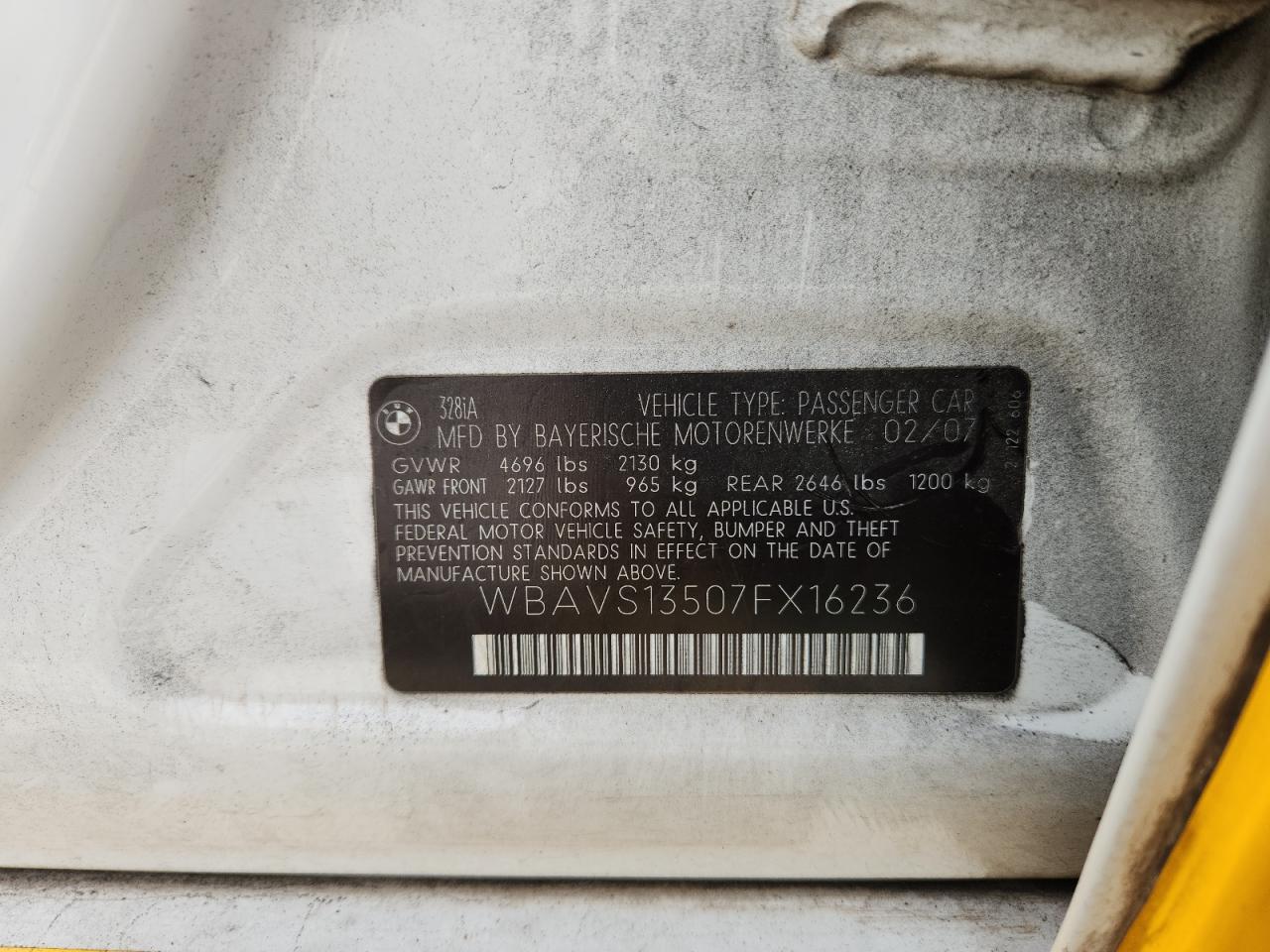 2007 BMW 328 It VIN: WBAVS13507FX16236 Lot: 85836325