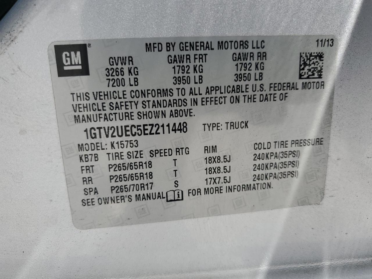 2014 GMC Sierra K1500 Sle VIN: 1GTV2UEC5EZ211448 Lot: 82389735