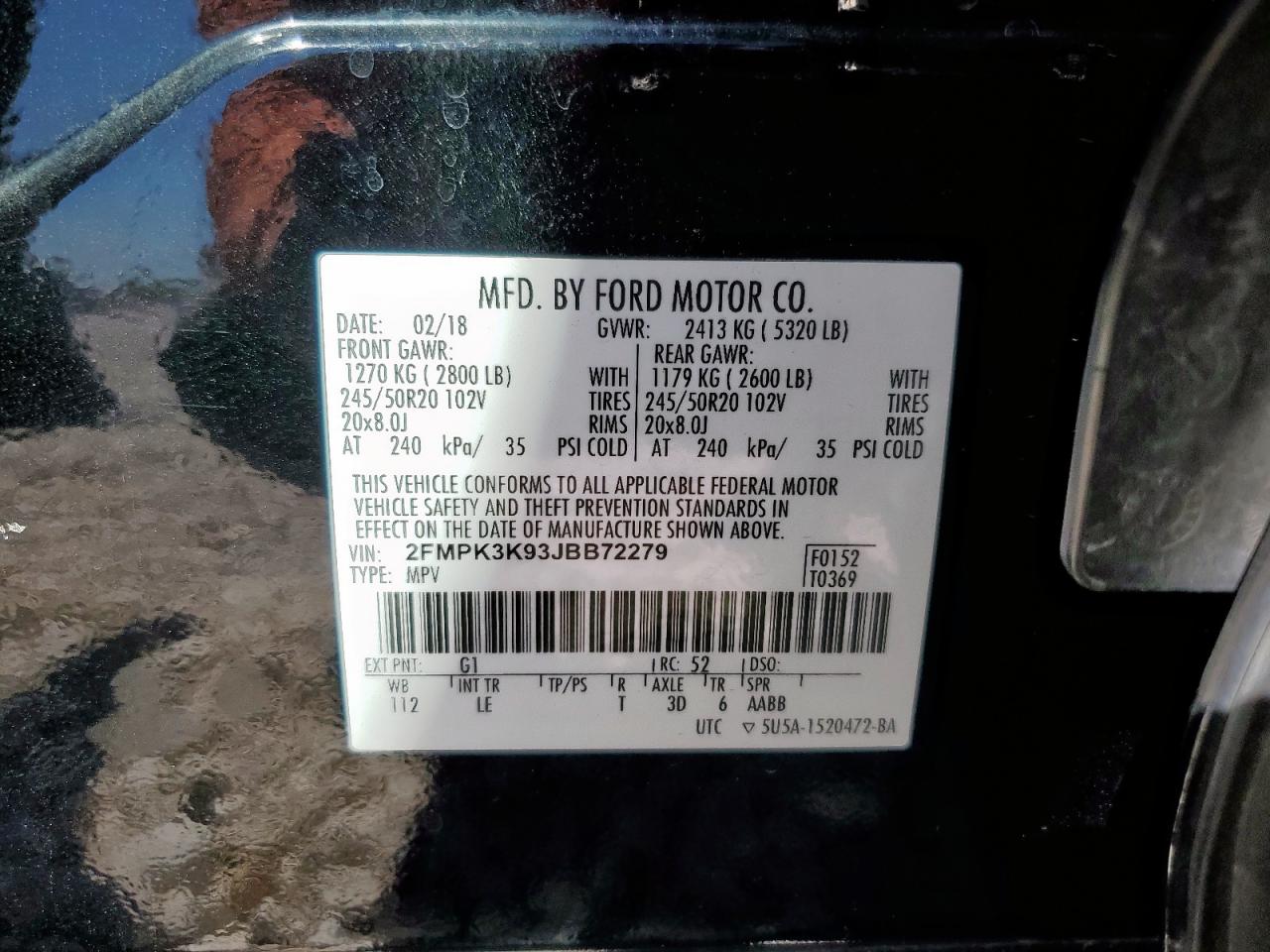 2018 Ford Edge Titanium VIN: 2FMPK3K93JBB72279 Lot: 90381245