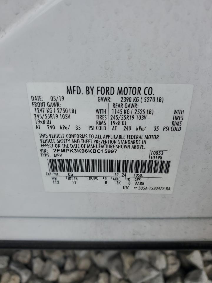 2019 Ford Edge Titanium VIN: 2FMPK3K96KBC15997 Lot: 82251735