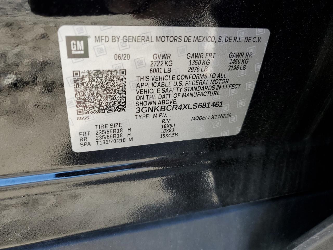 2020 Chevrolet Blazer 2Lt VIN: 3GNKBCR4XLS681461 Lot: 89647395