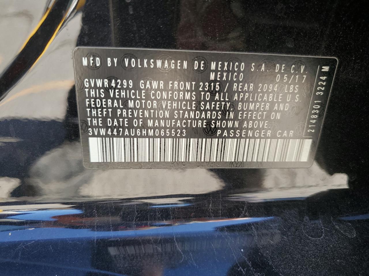 2017 Volkswagen Gti S/Se VIN: 3VW447AU6HM065523 Lot: 86193545