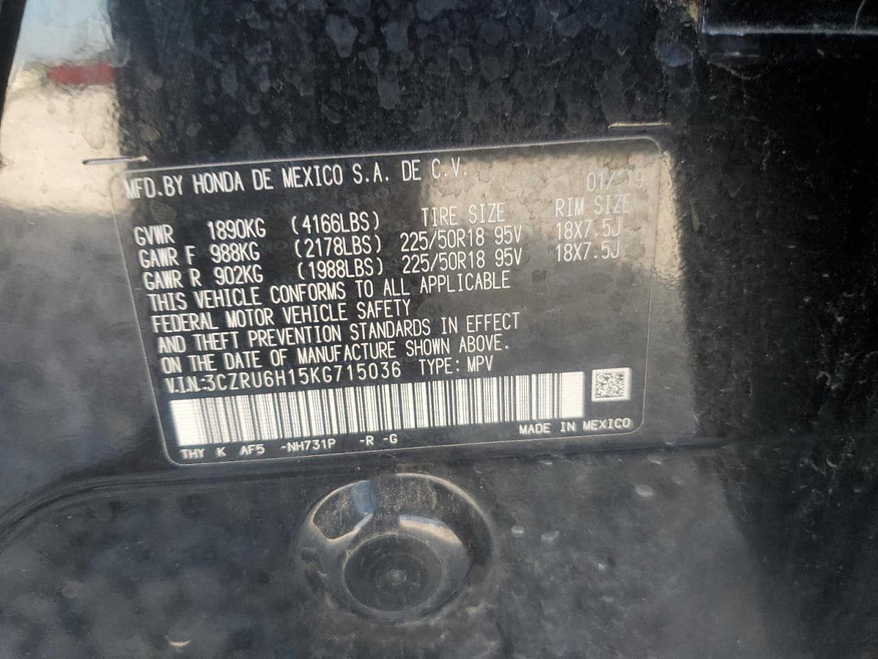 2019 Honda Hr-V Sport VIN: 3CZRU6H15KG715036 Lot: 83971555