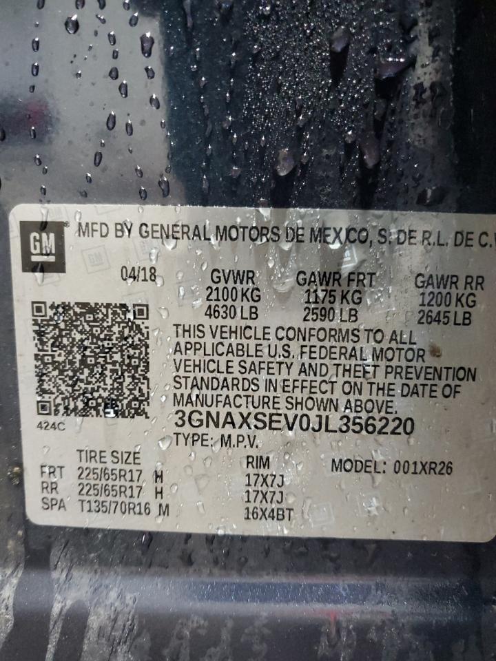 2018 Chevrolet Equinox Lt VIN: 3GNAXSEV0JL356220 Lot: 85312815