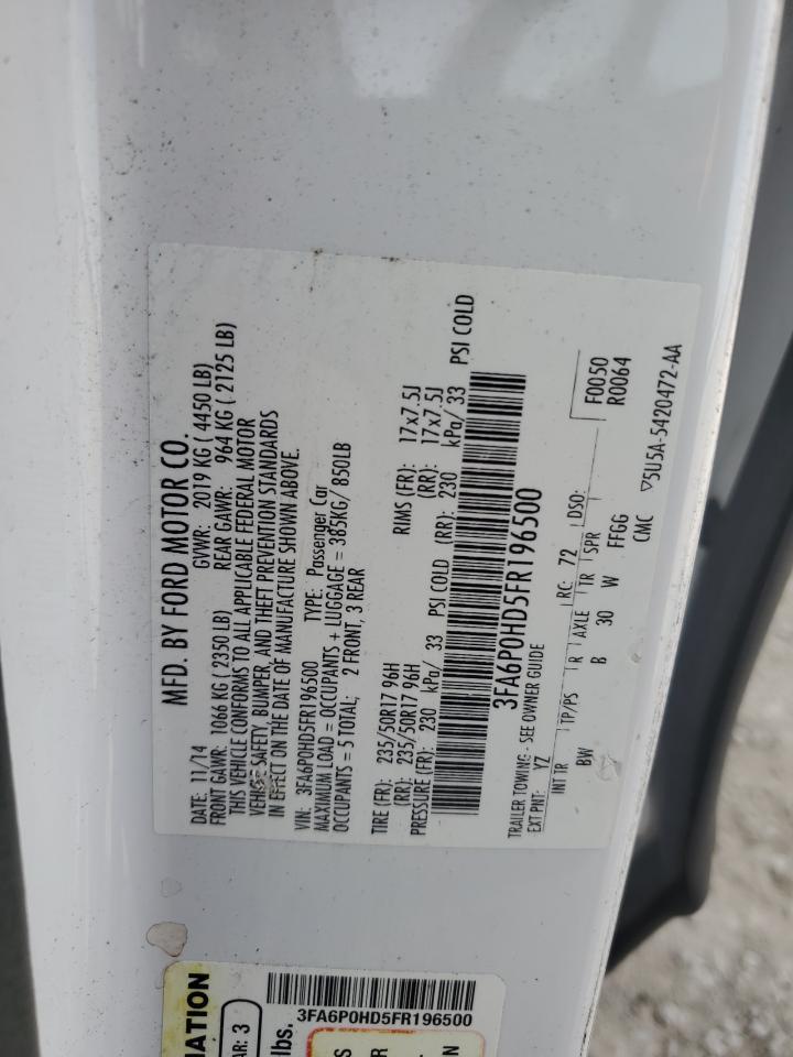 2015 Ford Fusion Se VIN: 3FA6P0HD5FR196500 Lot: 82416955