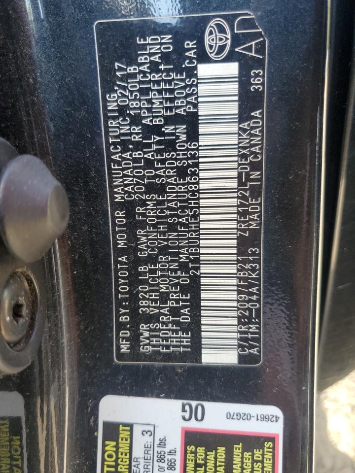 2017 Toyota Corolla L VIN: 2T1BURHE5HC863136 Lot: 82271385