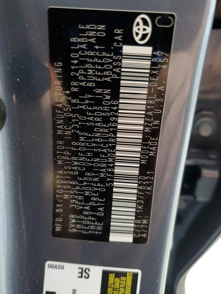 2024 Toyota Corolla Le VIN: 5YFB4MDE1RP169246 Lot: 86163365