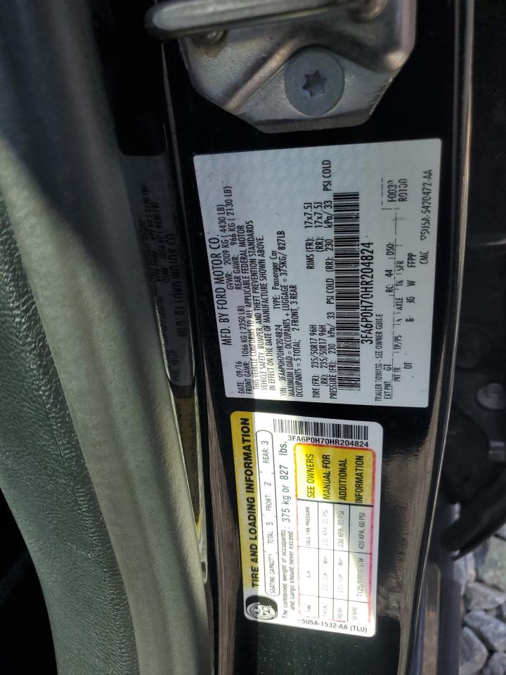 2017 Ford Fusion Se VIN: 3FA6P0H70HR204824 Lot: 83982725