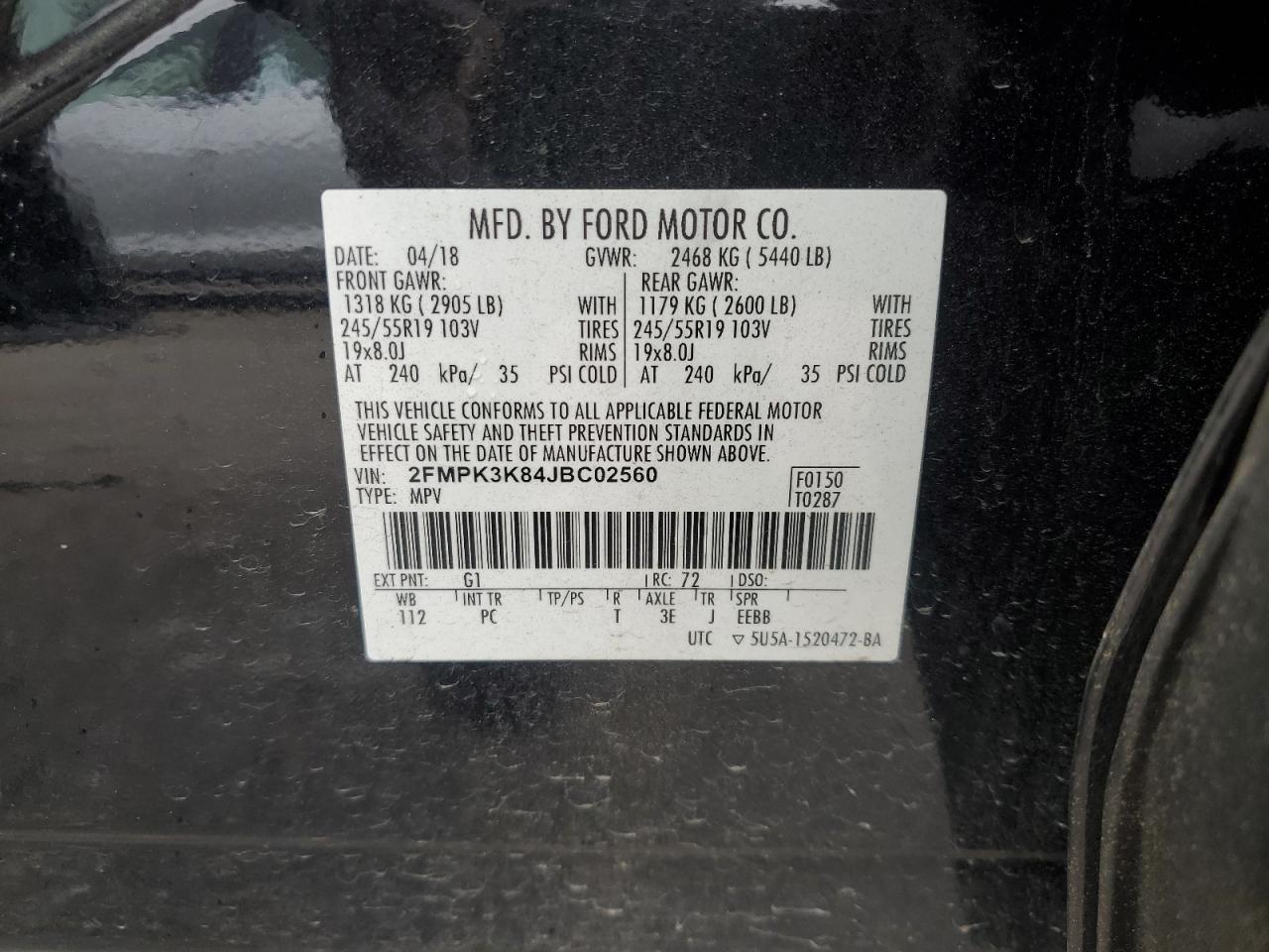 2018 Ford Edge Titanium VIN: 2FMPK3K84JBC02560 Lot: 82777725