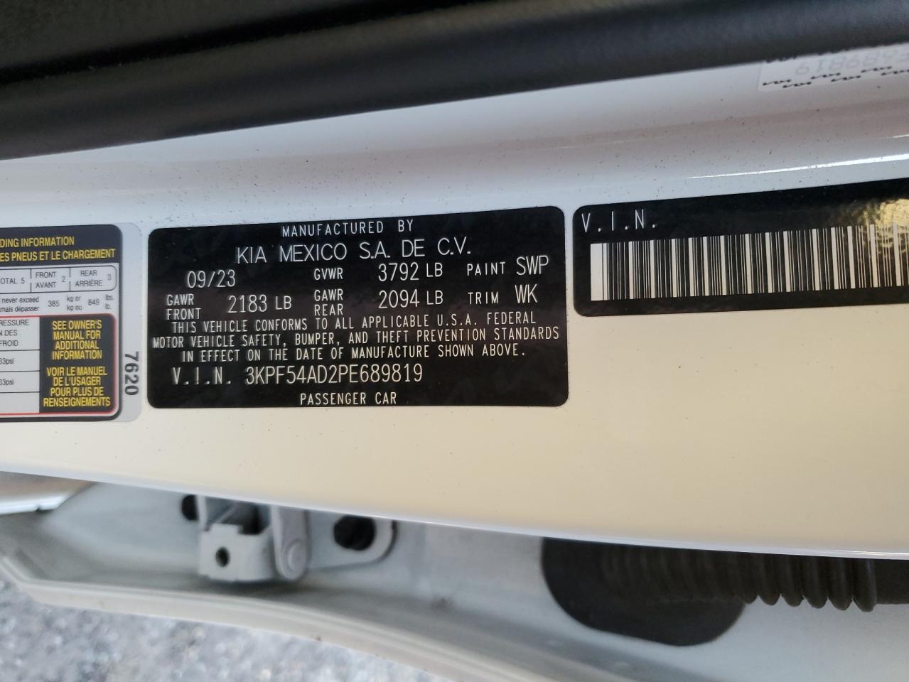 2023 Kia Forte Gt Line VIN: 3KPF54AD2PE689819 Lot: 82685795