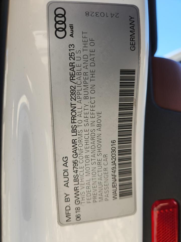 2018 Audi A4 Premium Plus VIN: WAUENAF49JA203016 Lot: 87019565