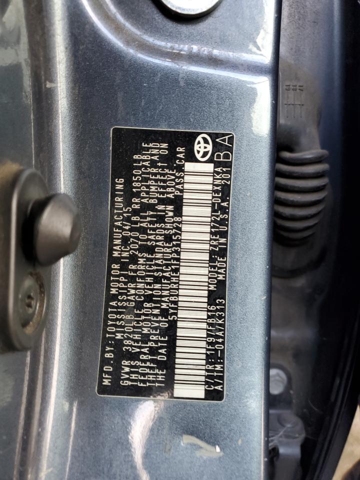 2015 Toyota Corolla L VIN: 5YFBURHE1FP315728 Lot: 84973715