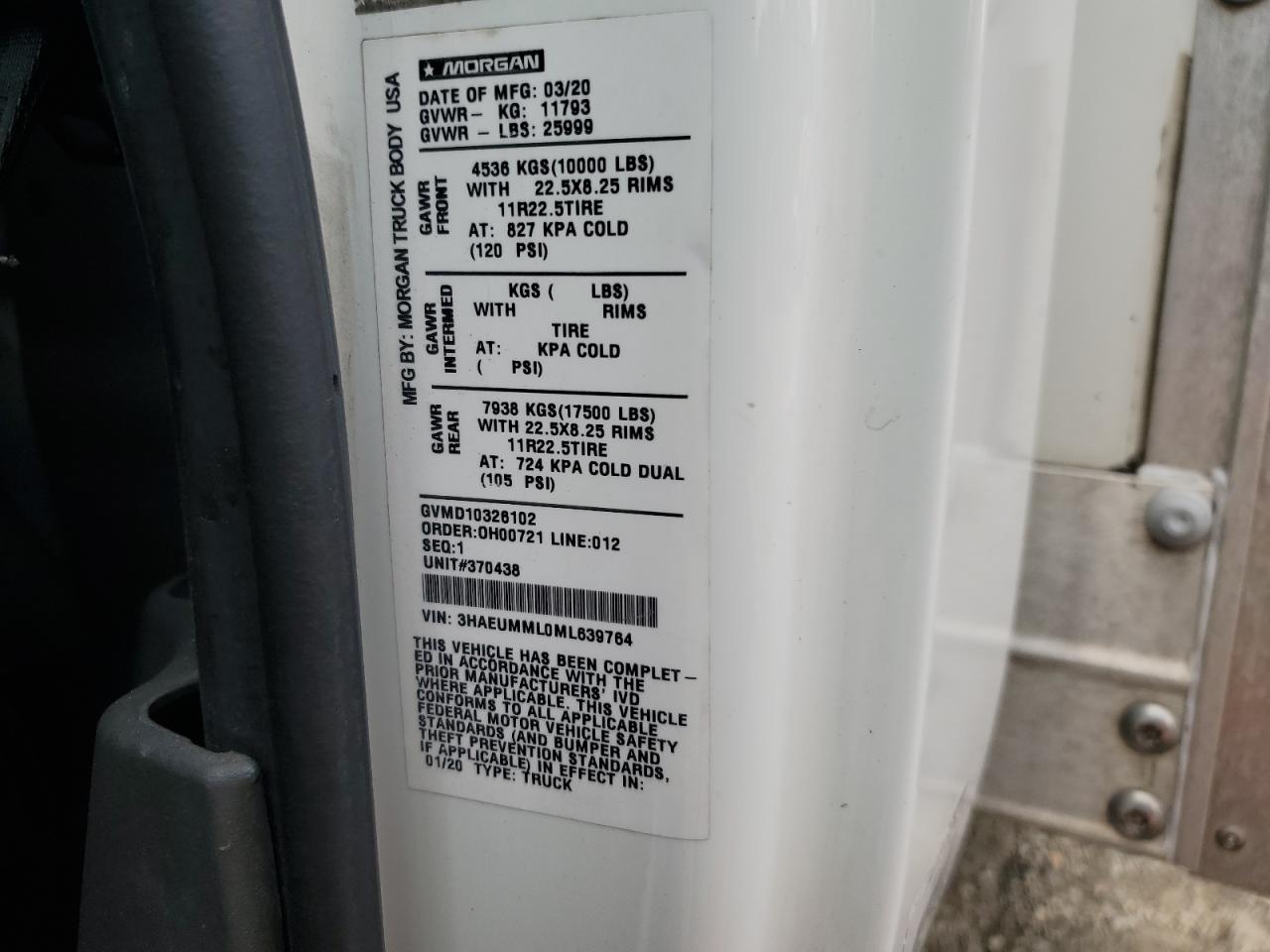 2021 International Mv607 - Refrigerated Box Truck VIN: 3HAEUMML0ML639764 Lot: 86189135
