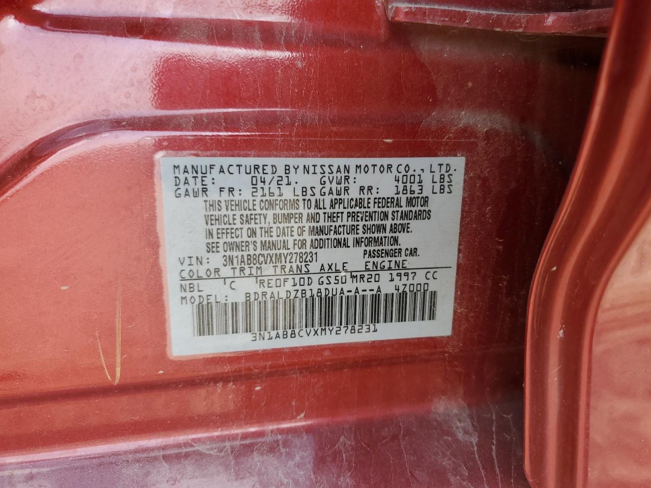 2021 Nissan Sentra Sv VIN: 3N1AB8CVXMY278231 Lot: 89711815