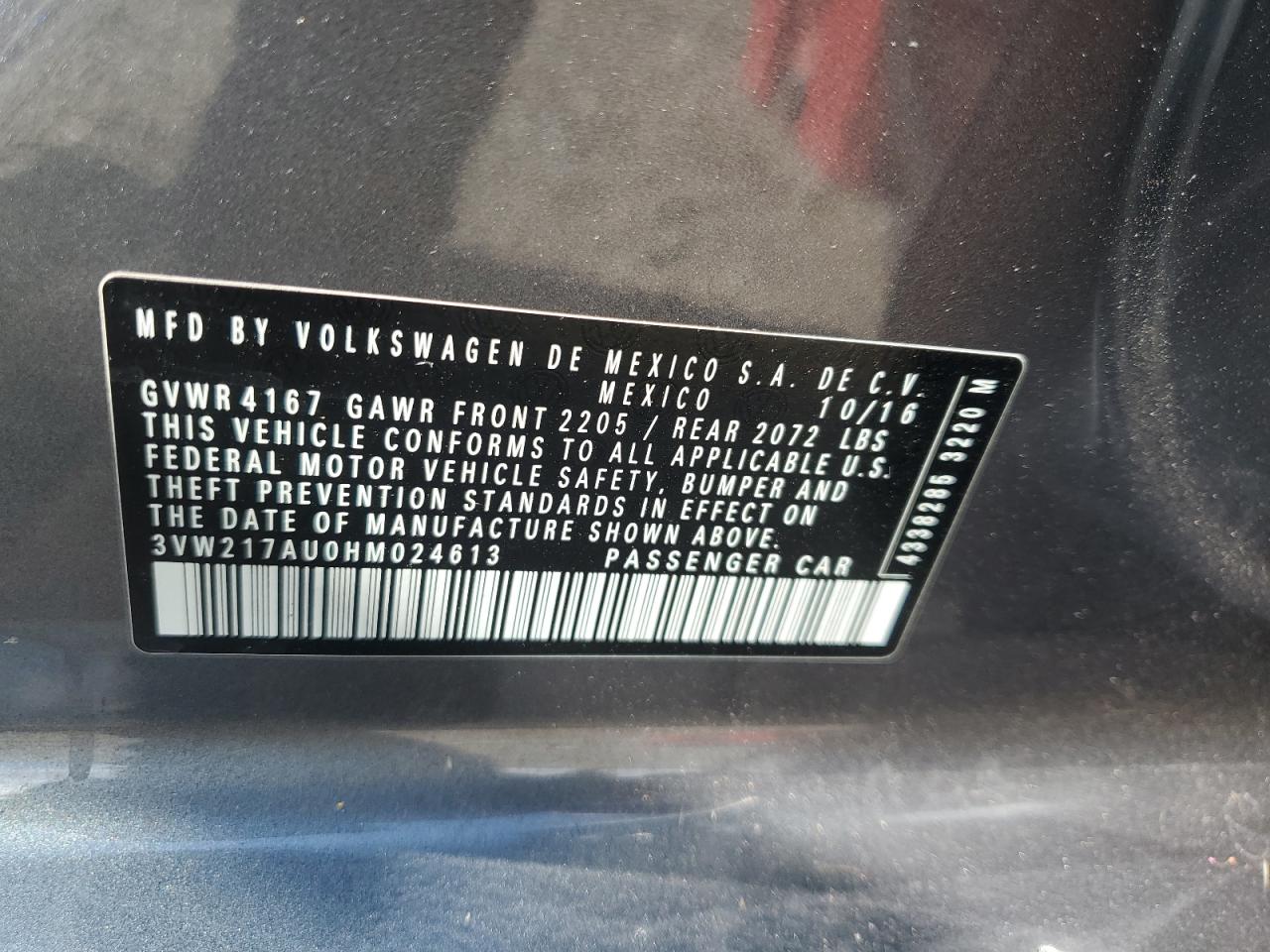 2017 Volkswagen Golf S VIN: 3VW217AU0HM024613 Lot: 82366295