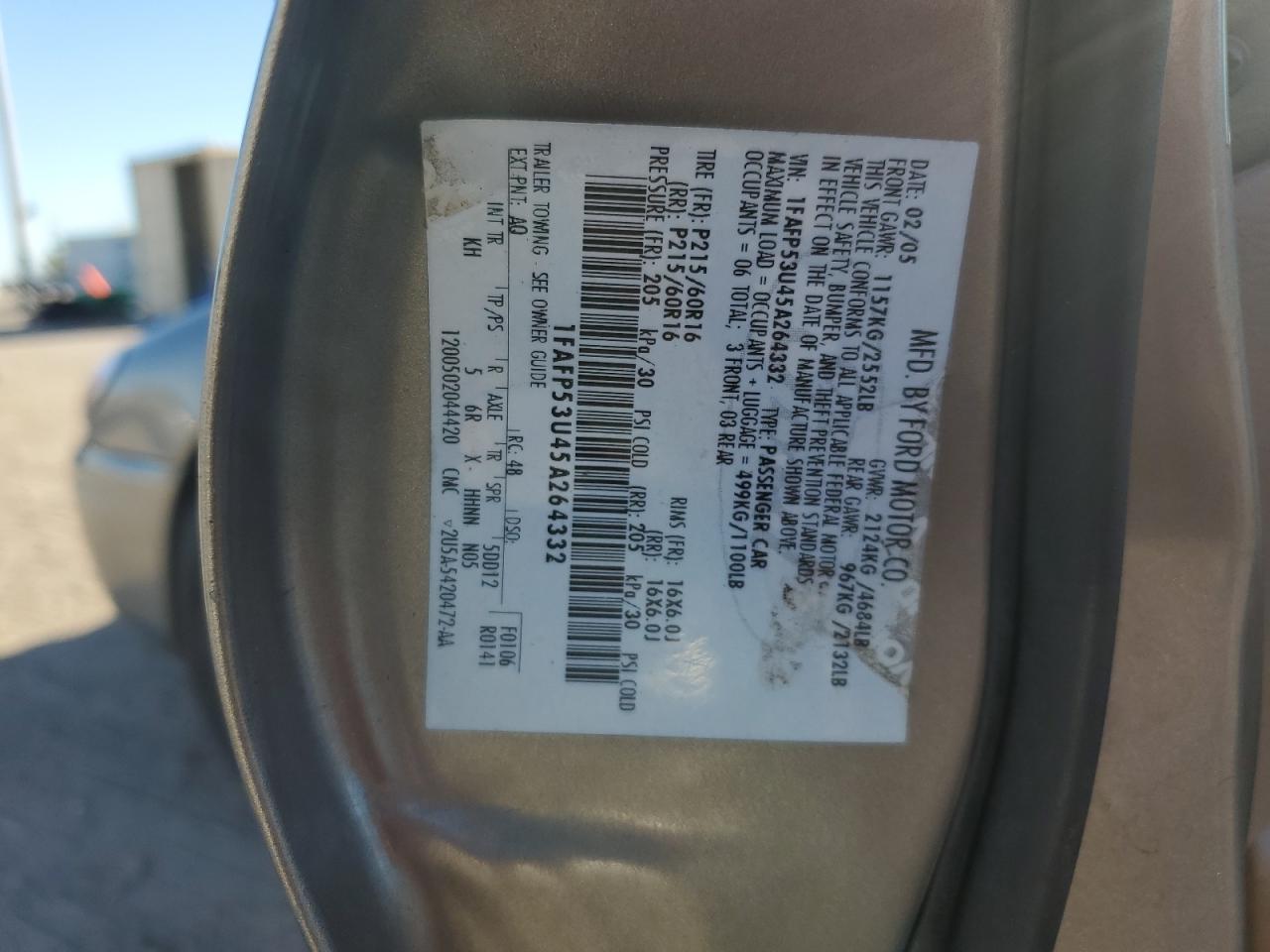 2005 Ford Taurus Se VIN: 1FAFP53U45A264332 Lot: 86693405