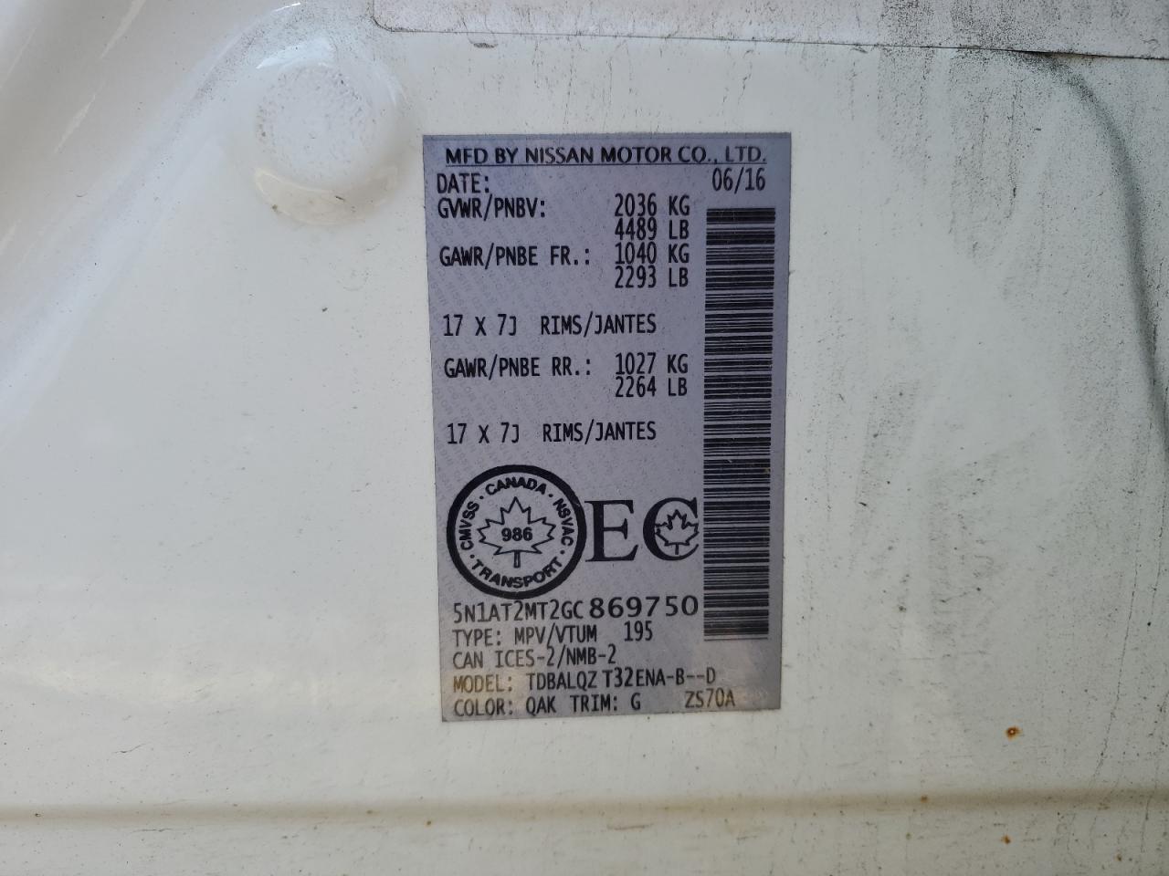 2016 Nissan Rogue S VIN: 5N1AT2MT2GC869750 Lot: 85297645