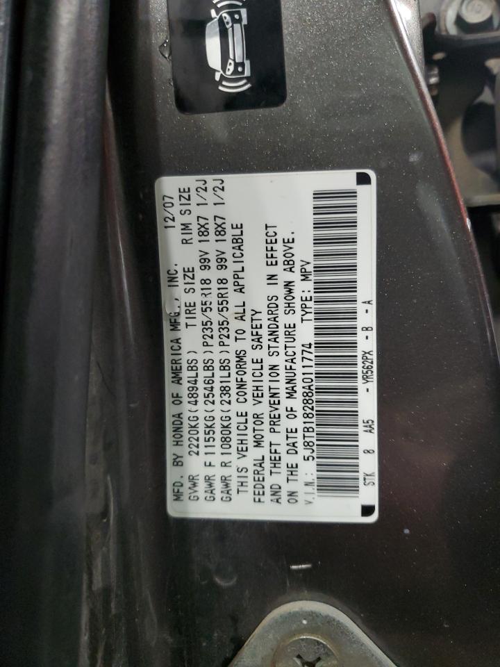 2008 Acura Rdx VIN: 5J8TB18288A011774 Lot: 87447905