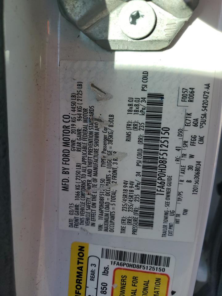 2015 Ford Fusion Se VIN: 1FA6P0HD8F5125150 Lot: 82644925