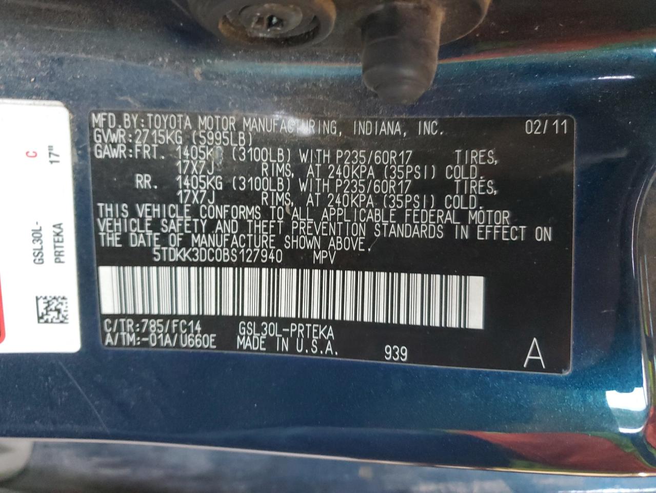 2011 Toyota Sienna Le VIN: 5TDKK3DC0BS127940 Lot: 81904295