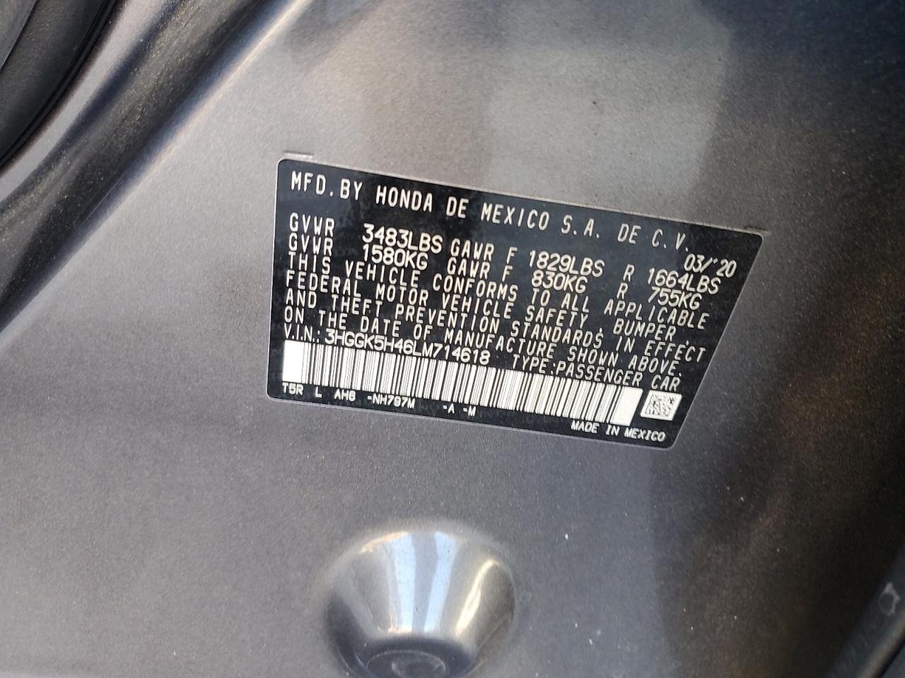 2020 Honda Fit Lx VIN: 3HGGK5H46LM714618 Lot: 82492995