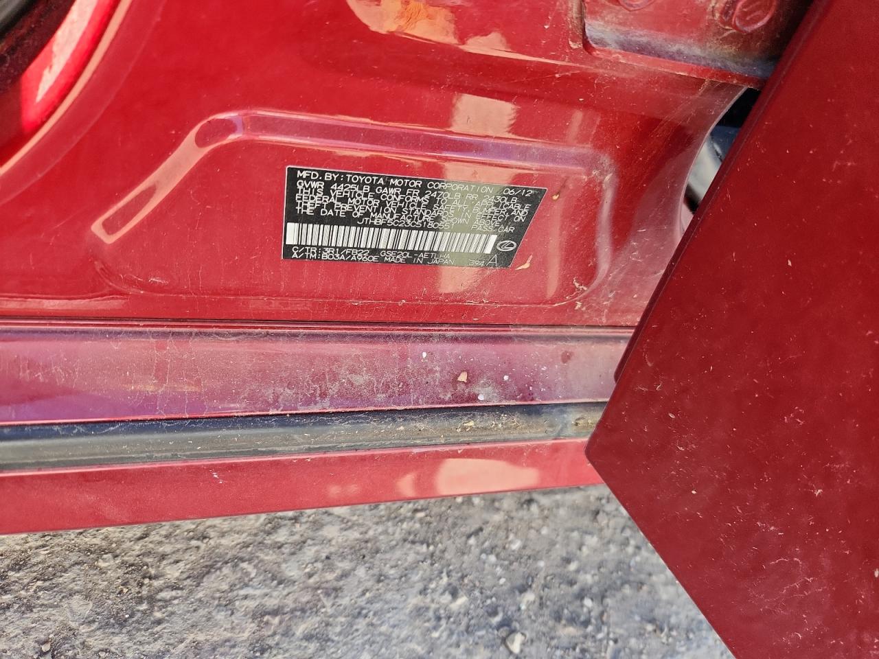 2012 Lexus Is 250 VIN: JTHBF5C23C5180551 Lot: 86488215