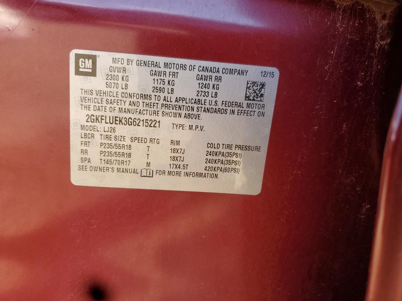 2016 GMC Terrain Slt VIN: 2GKFLUEK3G6215221 Lot: 89839505