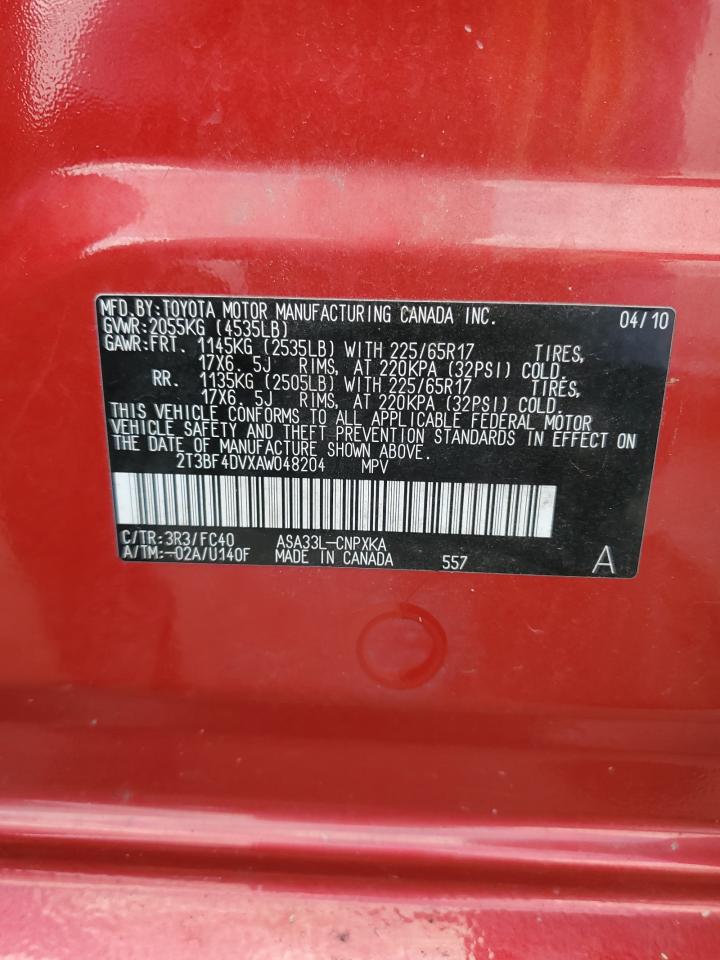 2010 Toyota Rav4 VIN: 2T3BF4DVXAW048204 Lot: 90673835