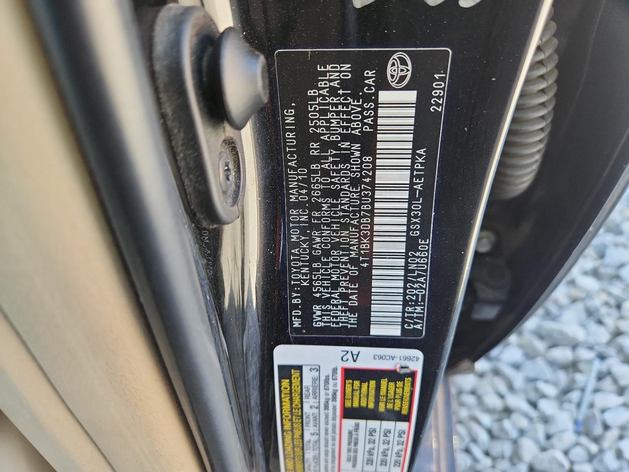 2011 Toyota Avalon Base VIN: 4T1BK3DB7BU374208 Lot: 90062895