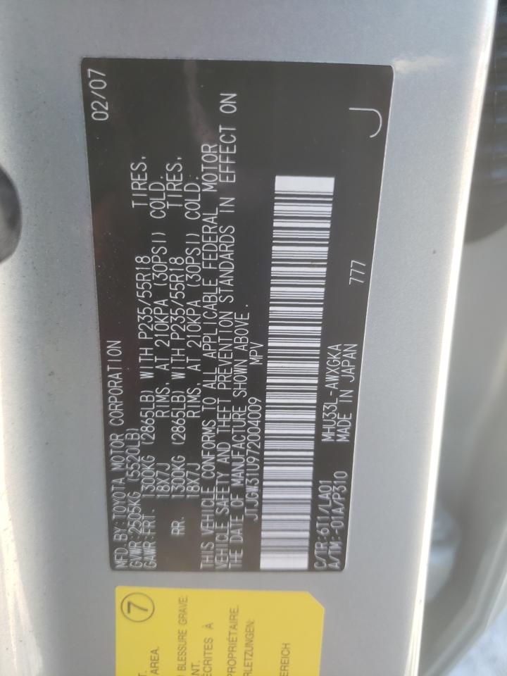 2007 Lexus Rx 400H VIN: JTJGW31U972004009 Lot: 86427805