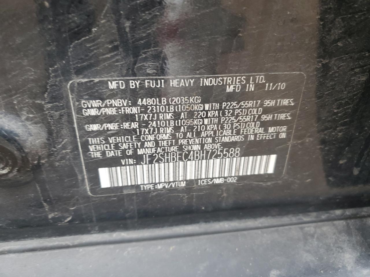 2011 Subaru Forester Limited VIN: JF2SHBEC4BH725588 Lot: 86534155