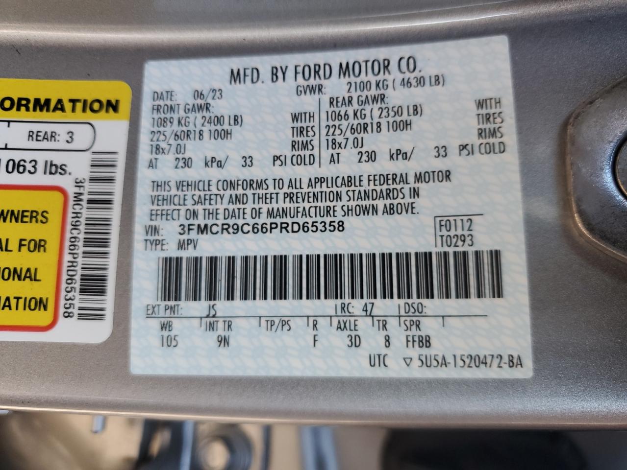 2023 Ford Bronco Sport Outer Banks VIN: 3FMCR9C66PRD65358 Lot: 82646045