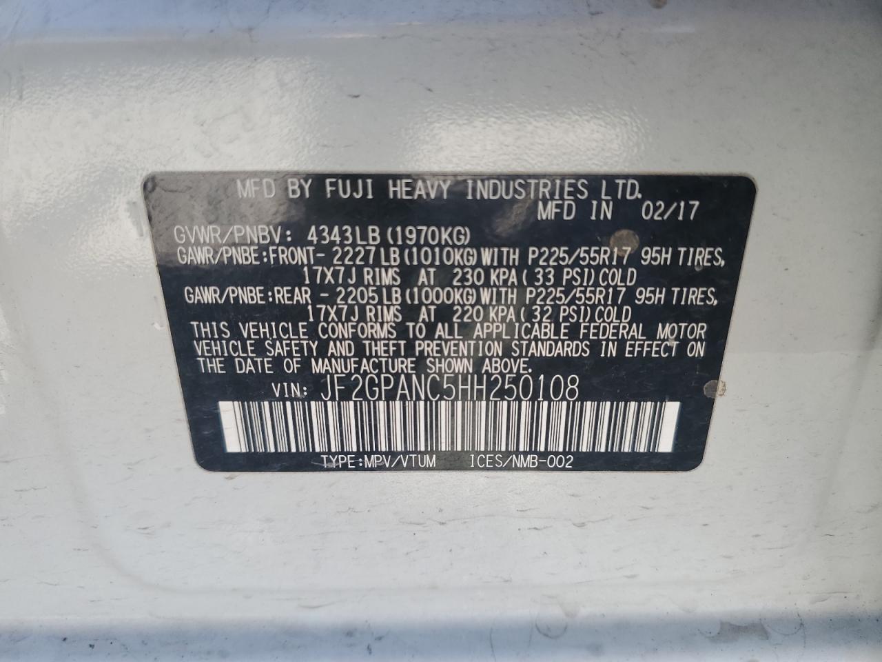 2017 Subaru Crosstrek Limited VIN: JF2GPANC5HH250108 Lot: 85949145