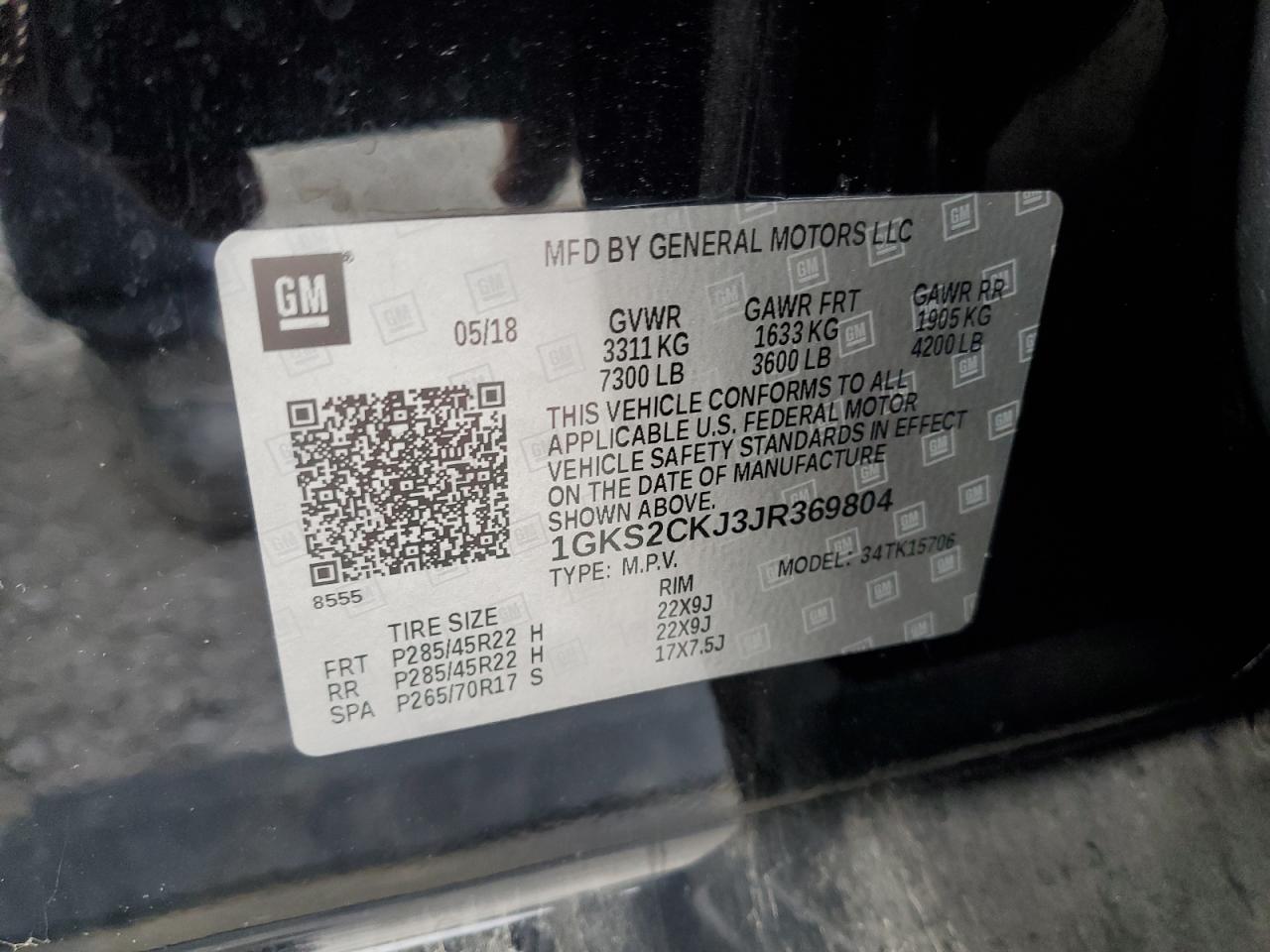 2018 GMC Yukon Denali VIN: 1GKS2CKJ3JR369804 Lot: 86150505