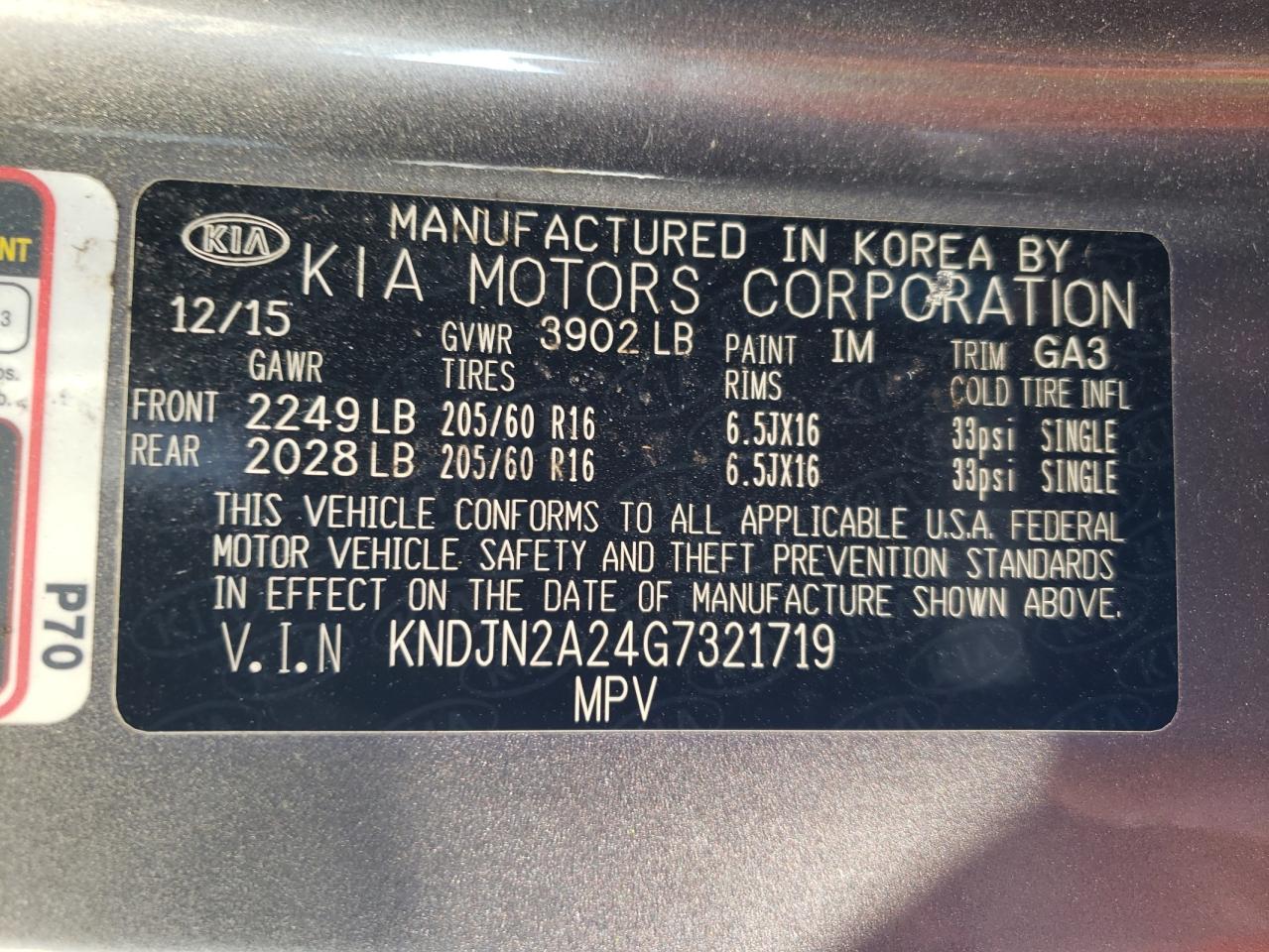 2016 Kia Soul VIN: KNDJN2A24G7321719 Lot: 82700525