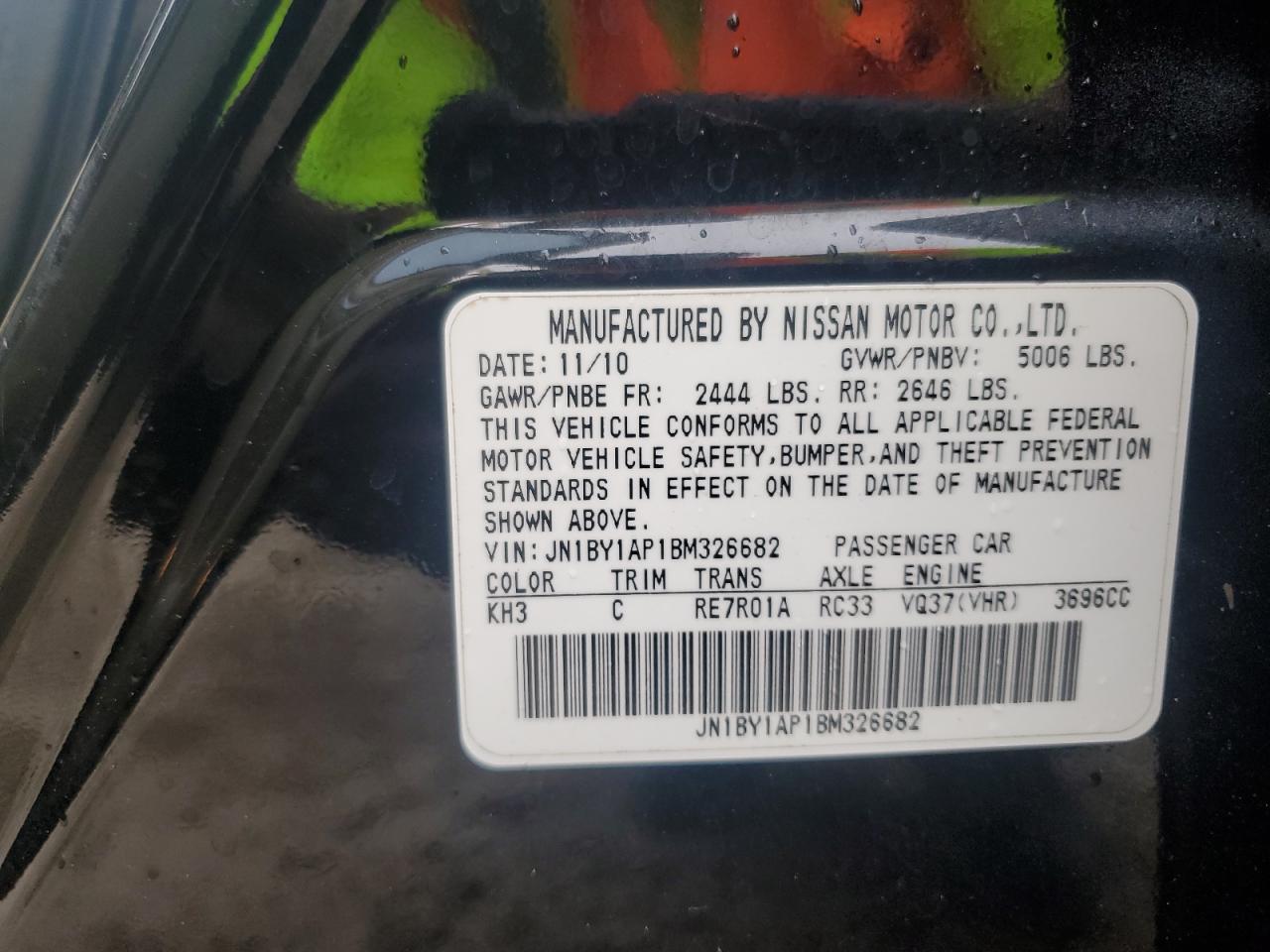 2011 Infiniti M37 VIN: JN1BY1AP1BM326682 Lot: 90408575