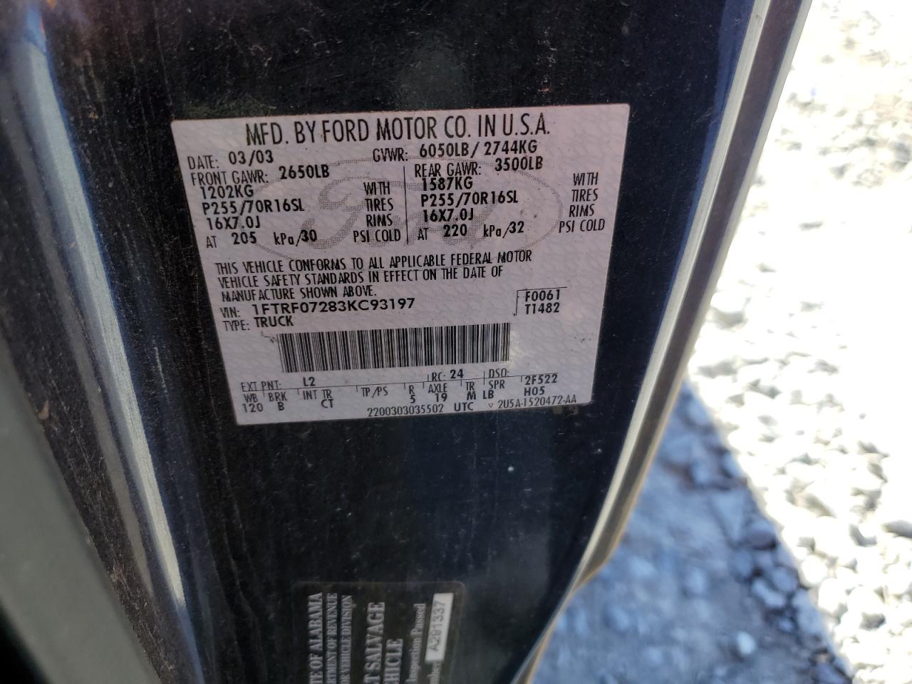 2003 Ford Other VIN: 1FTRF07283KC93197 Lot: 82625975