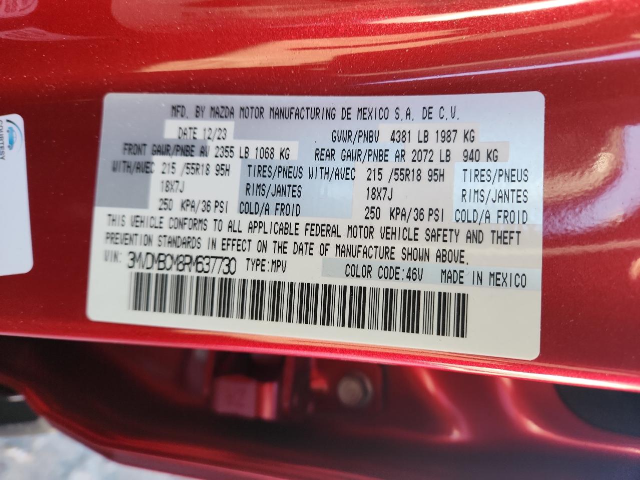 2024 Mazda Cx-30 Preferred VIN: 3MVDMBCM8RM637730 Lot: 90454225