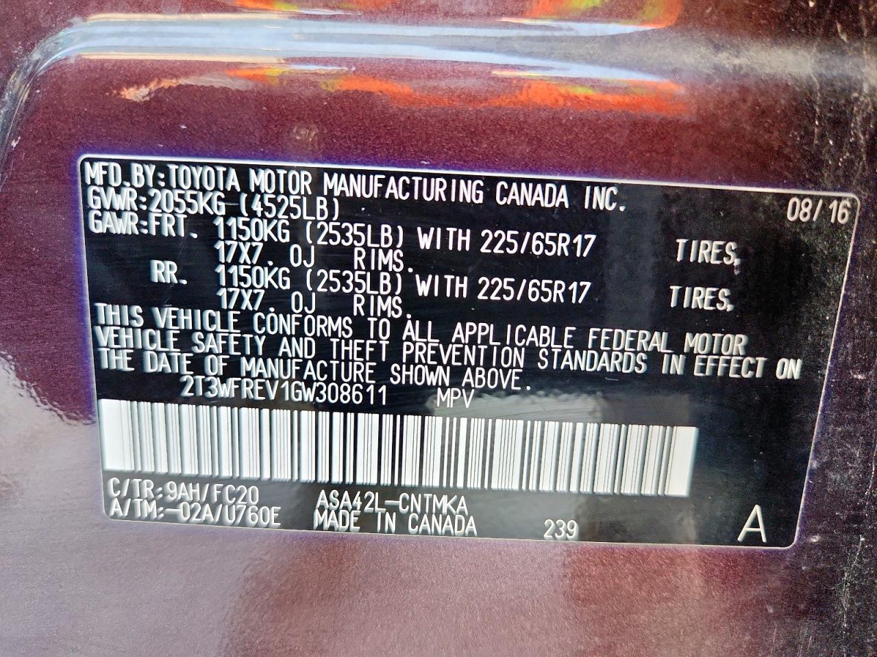 2016 Toyota Rav4 Xle VIN: 2T3WFREV1GW308611 Lot: 85287045